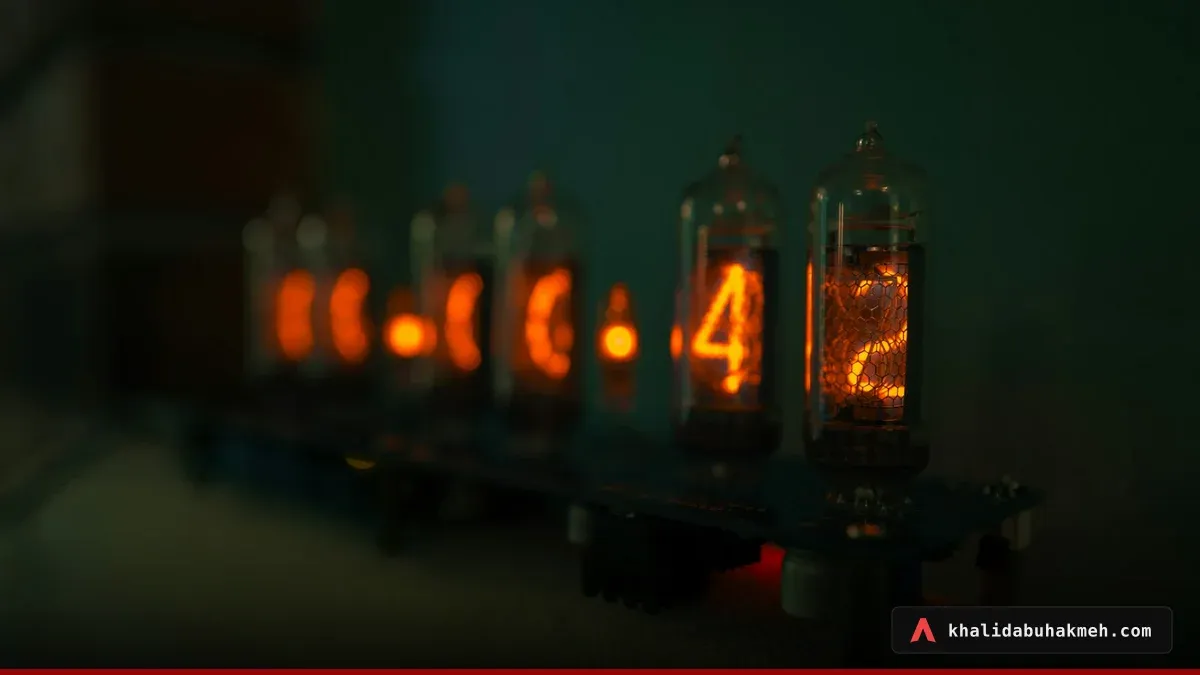 Vintage nixie tube clock displays glowing orange numbers. Photo by K. K. on Unsplash.