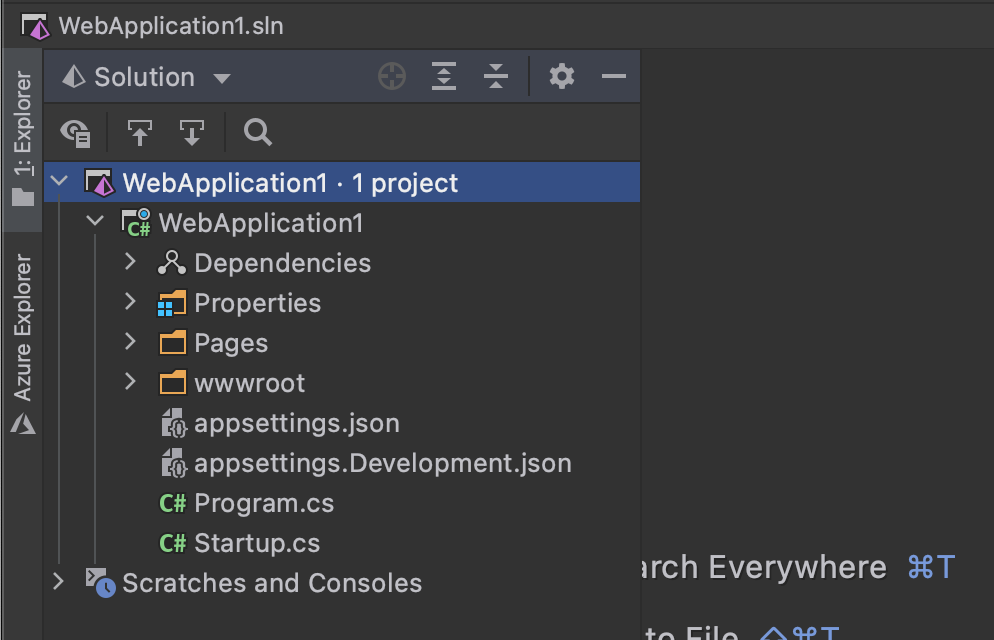 Solution Explorer view of ASP.NET Core Razor Pages app