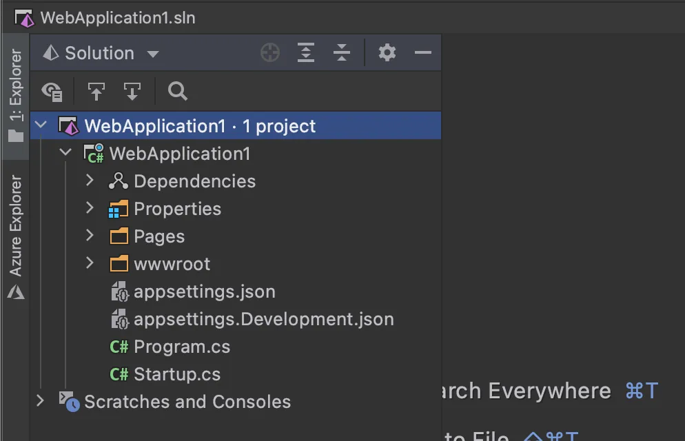 Solution Explorer view of ASP.NET Core Razor Pages app