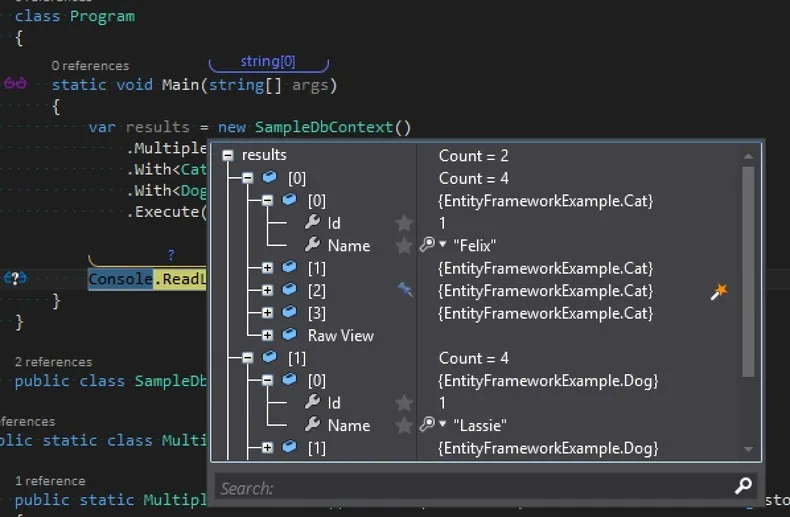 refactored results set in visual studio