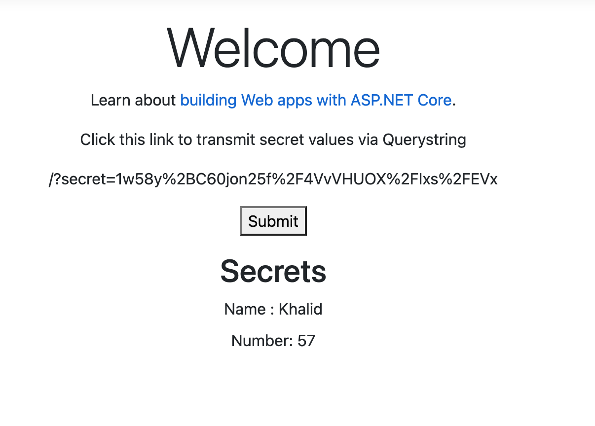 showing the asp.net core mvc decrypted results of the previous request.