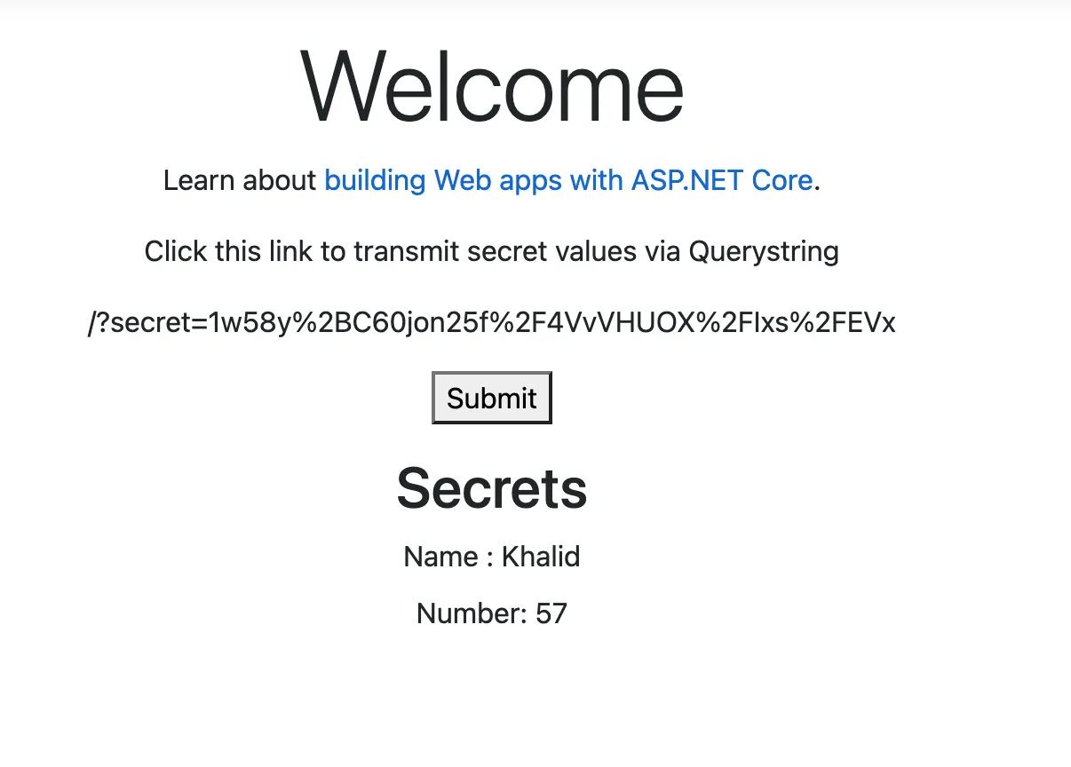 showing the asp.net core mvc decrypted results of the previous request.