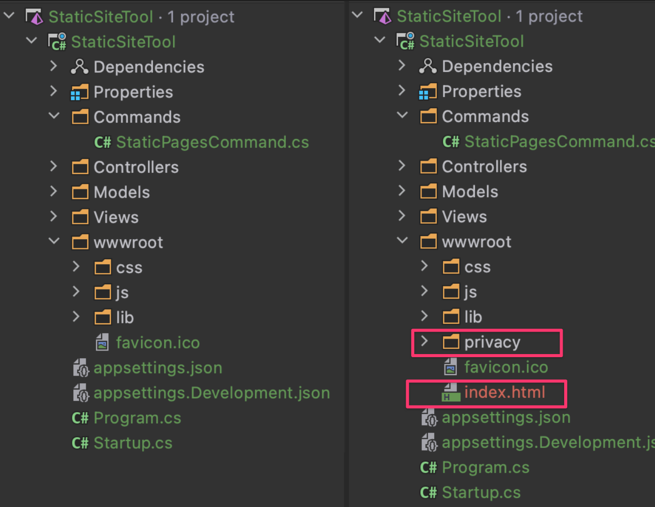 static file command run to generate static pages