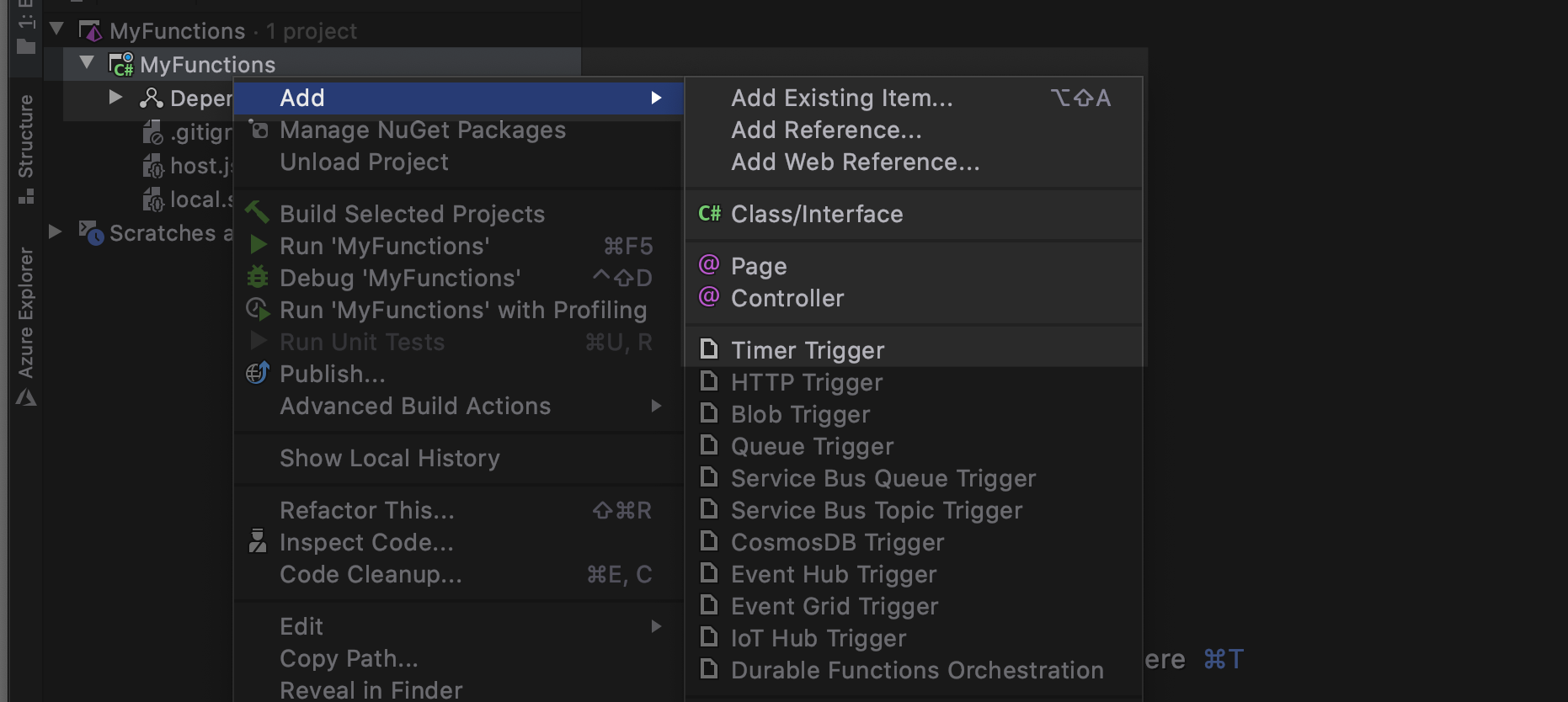 azure functions add Timer