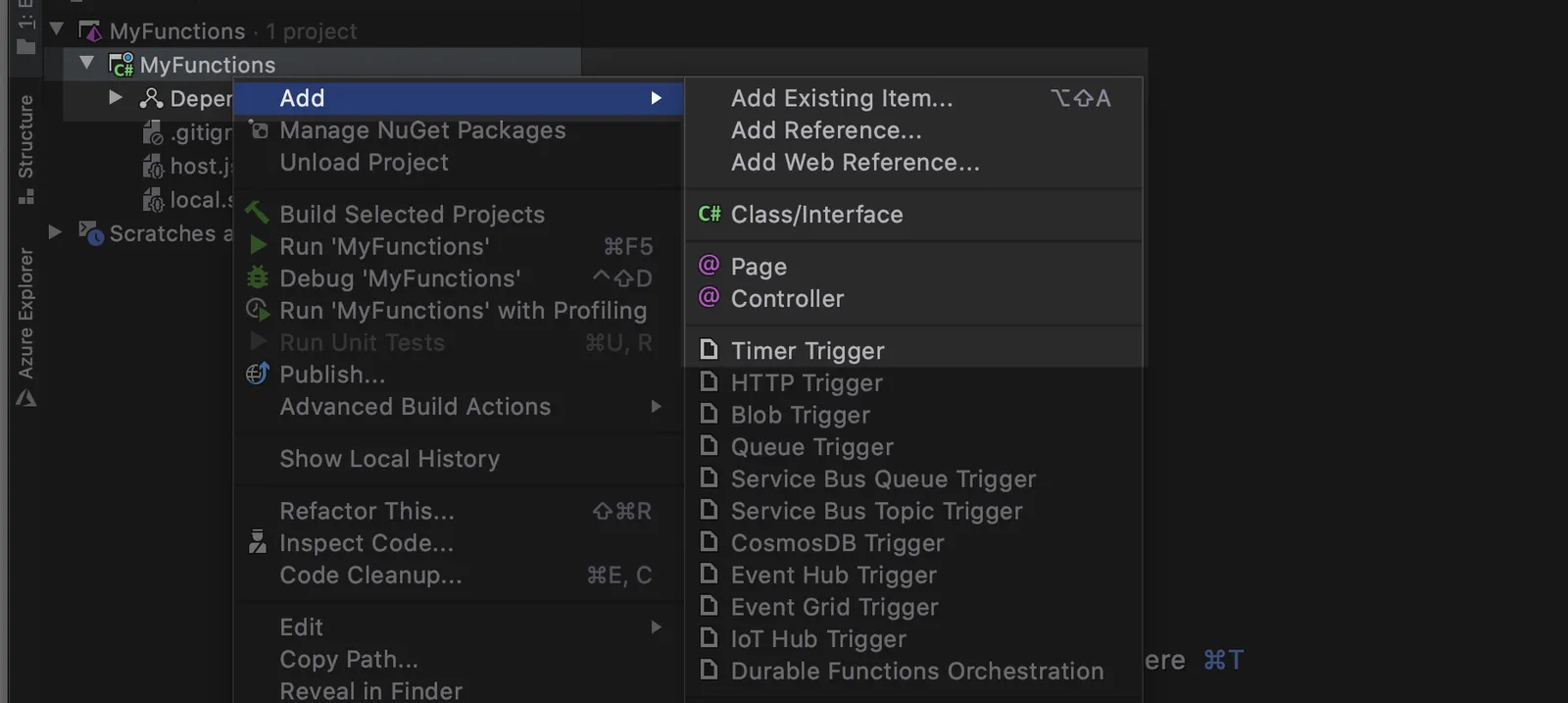 azure functions add Timer