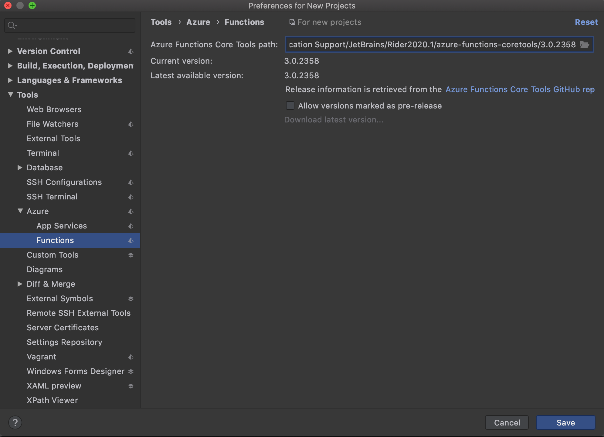 azure functions tools path