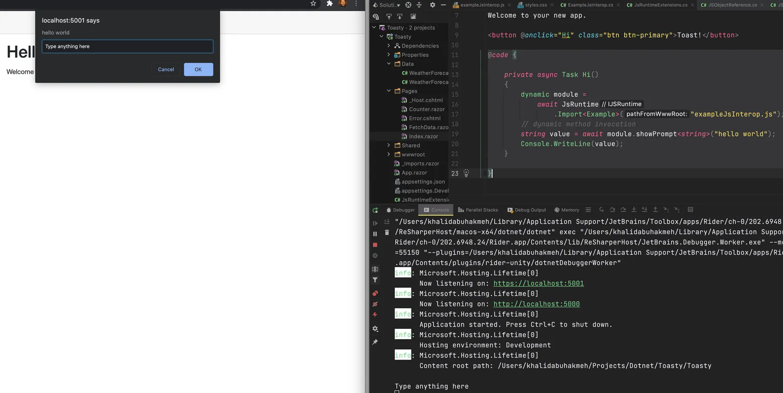 blazor app running with dynamic javascript module
