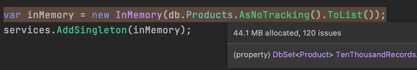 Memory allocations for in-memory collection