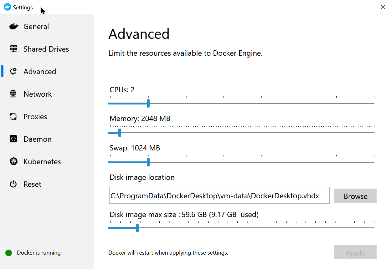 docker settings