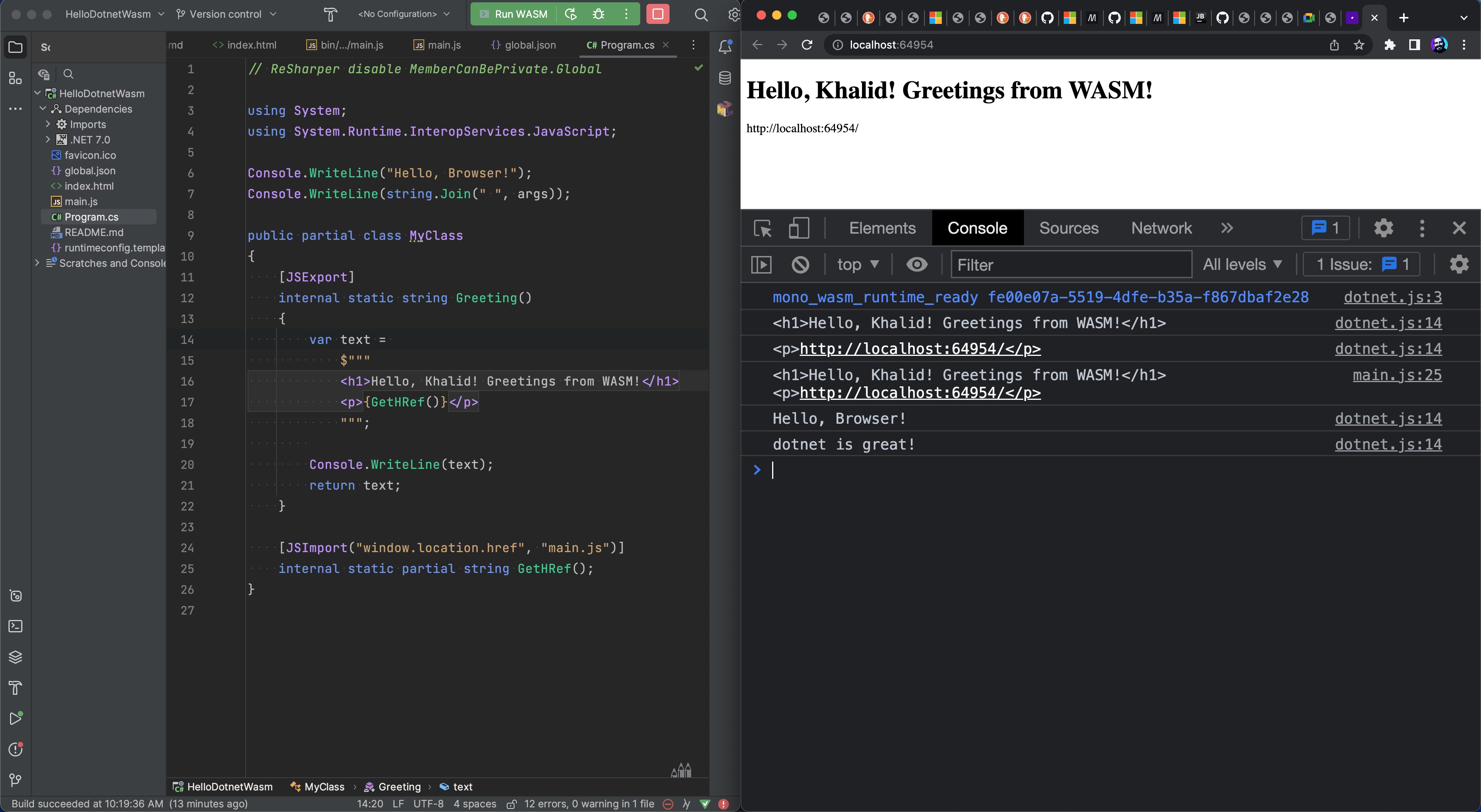 final dotnet wasm app running in a browser