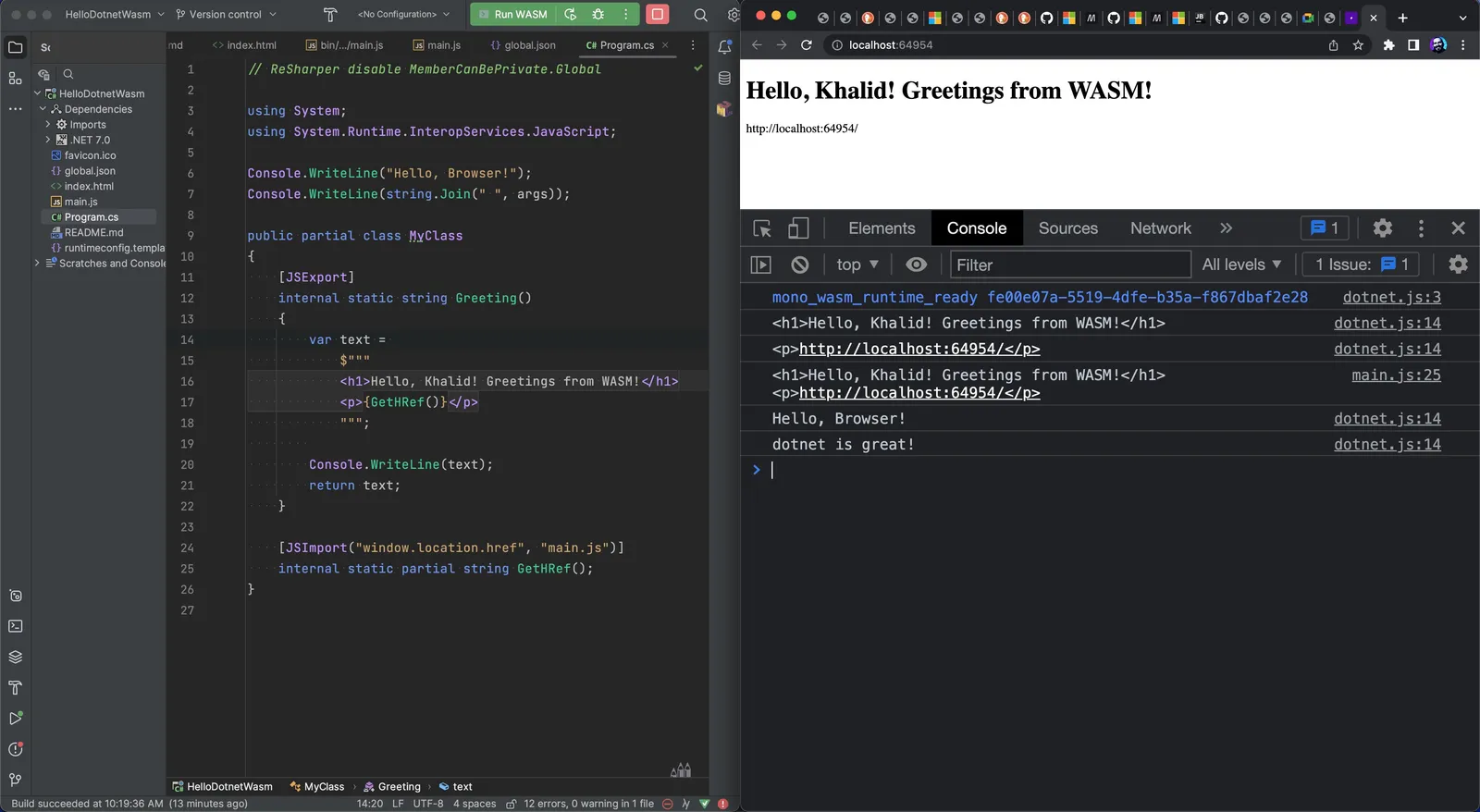 final dotnet wasm app running in a browser