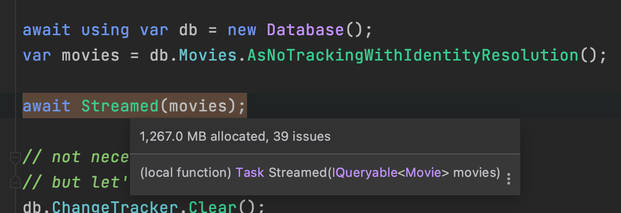 EF Core streaming identity resolution query
