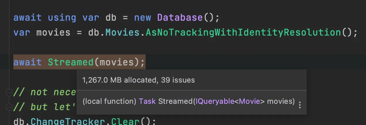 EF Core streaming identity resolution query