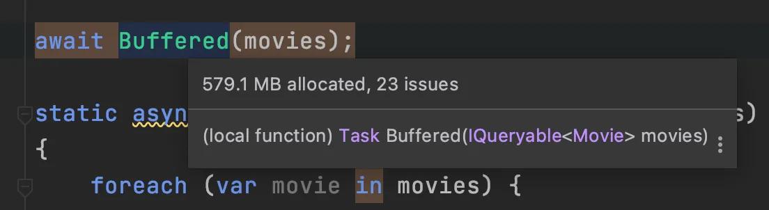 EF Core buffered notracking query