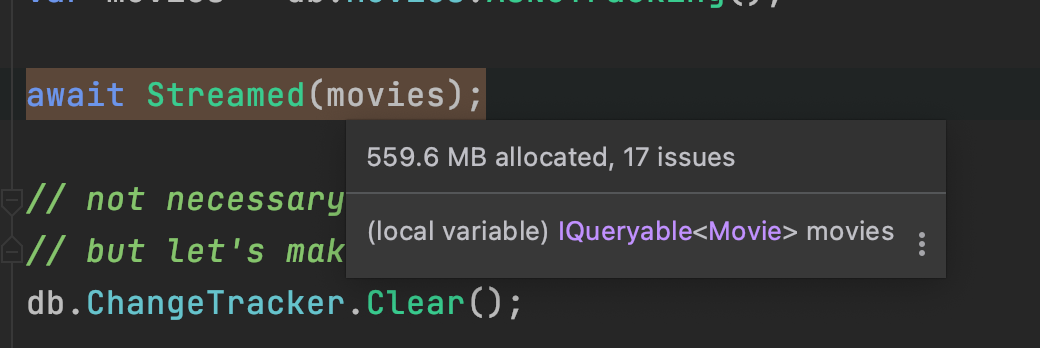 EF Core streaming notracking query