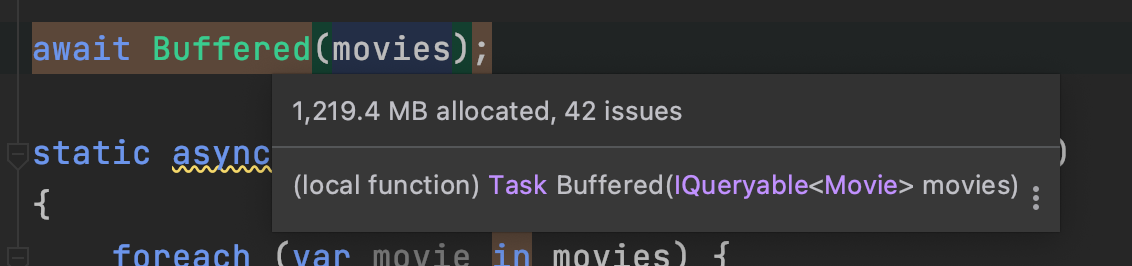 EF Core buffered plain query