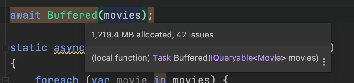 EF Core buffered plain query