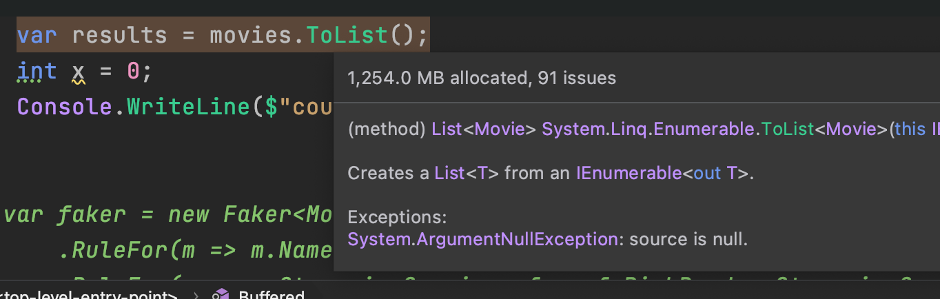 ToList SQL Server Buffered