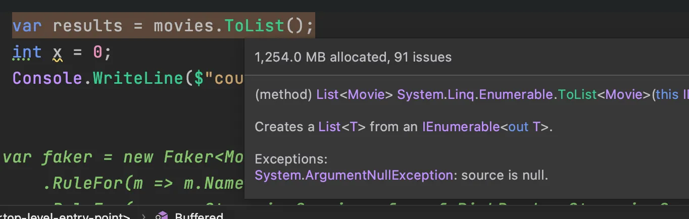 ToList SQL Server Buffered