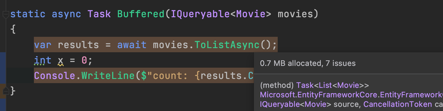 ToListAsync SQL Server Streamed