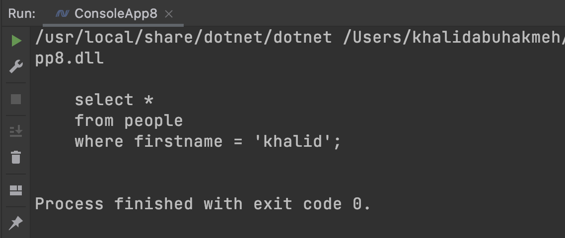 console output of string in Rider