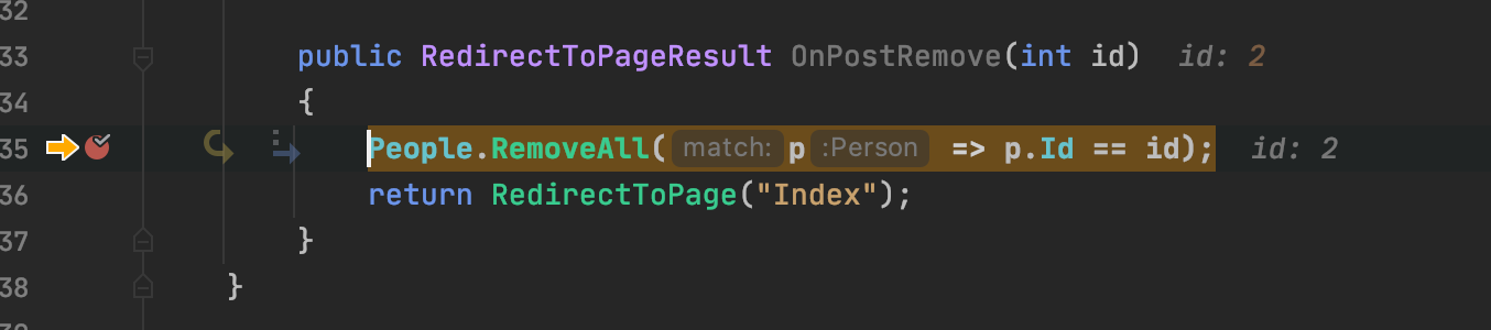 hitting breakpoint from button on page
