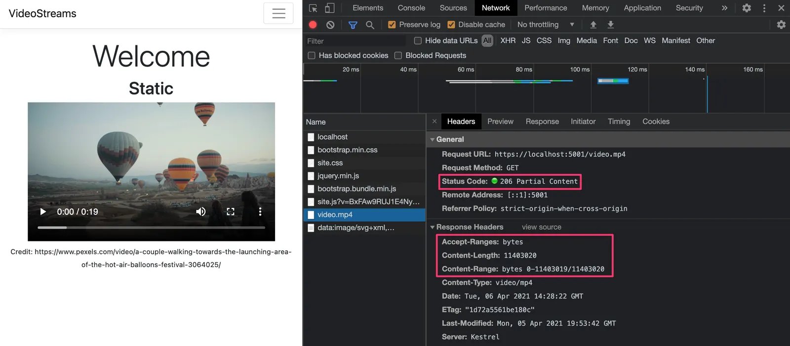 using the Static File Middleware to return partial HTTP response to client