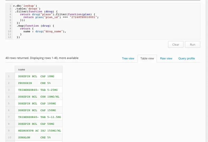 RethinkDB Admin