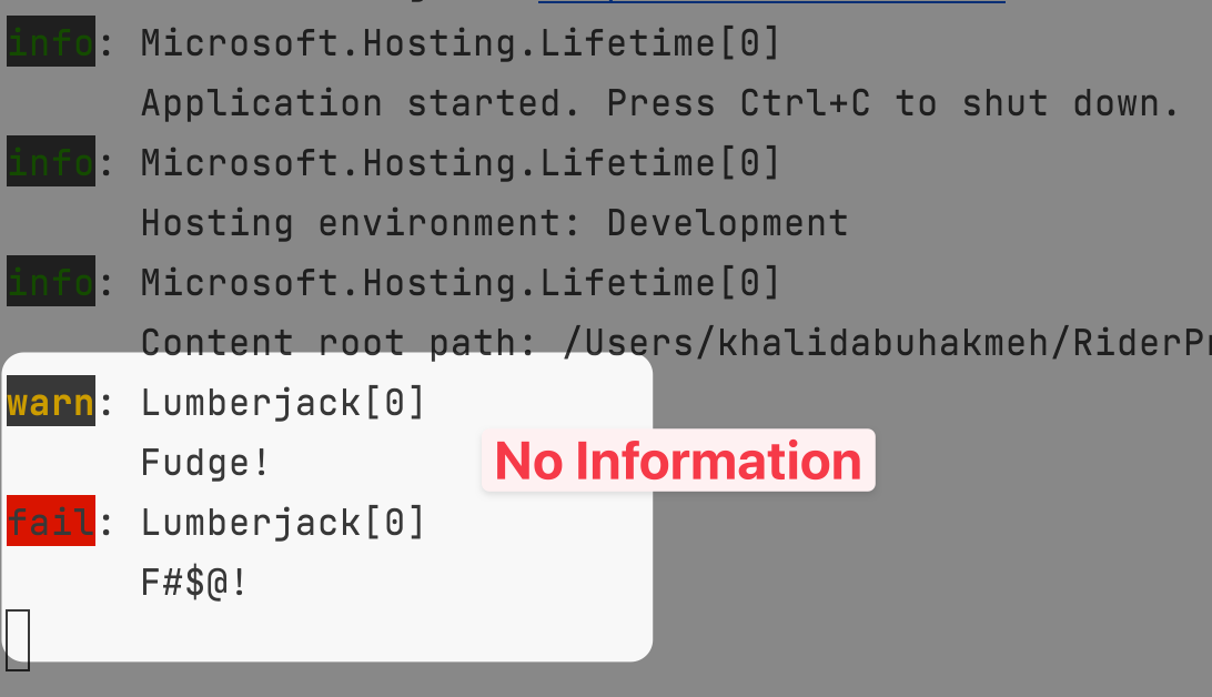 ilogger outputing trace messages filtering out Information