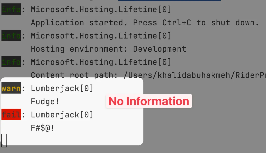 ilogger outputing trace messages filtering out Information