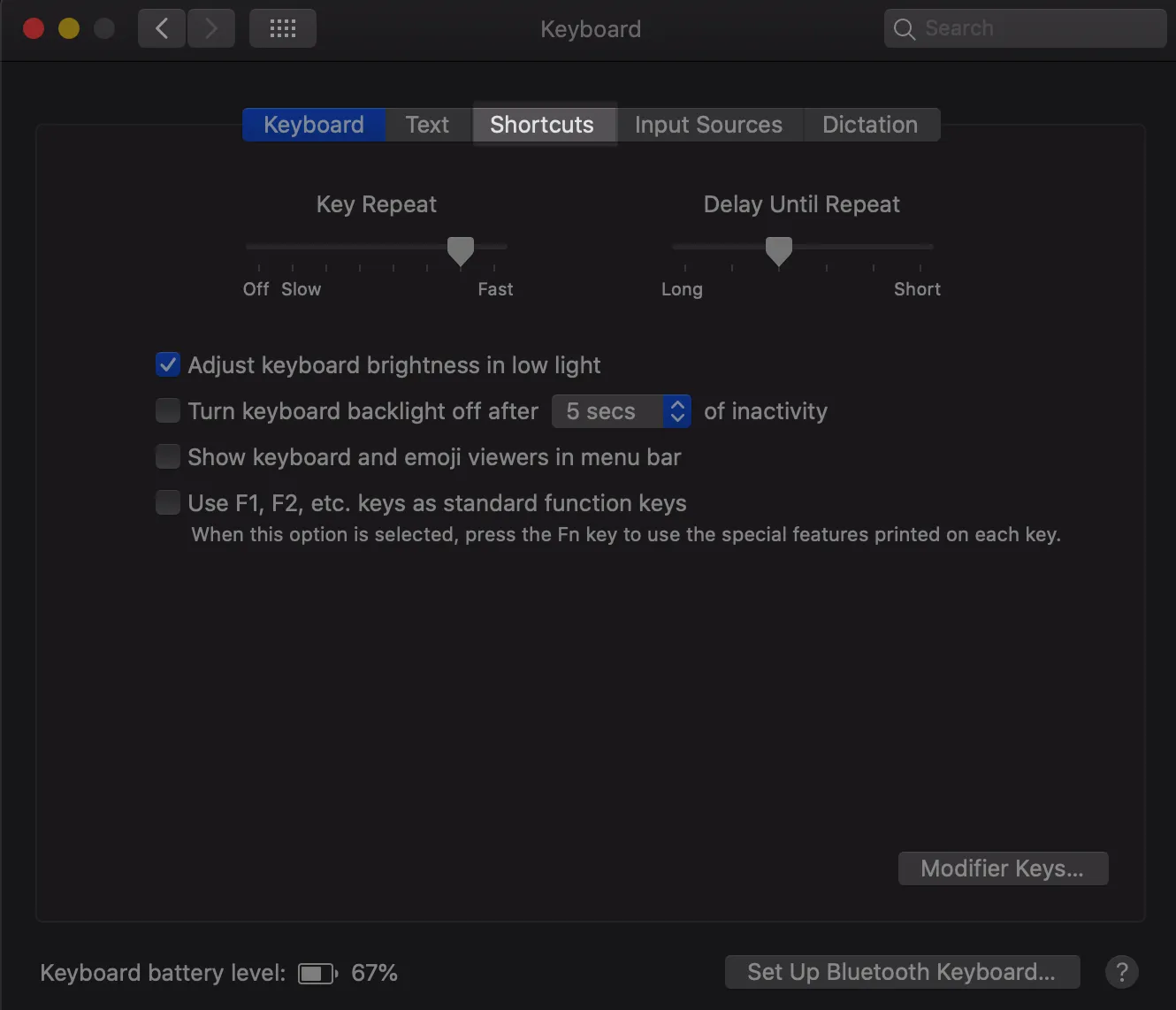 system preferences pane keyboard shortcuts