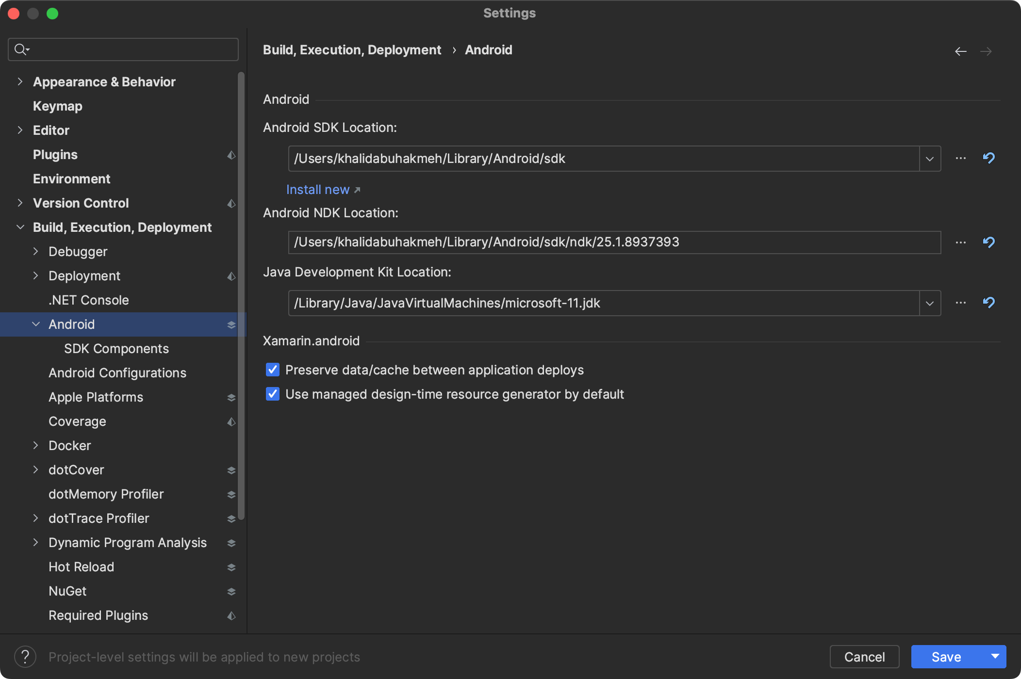 Android Settings tab