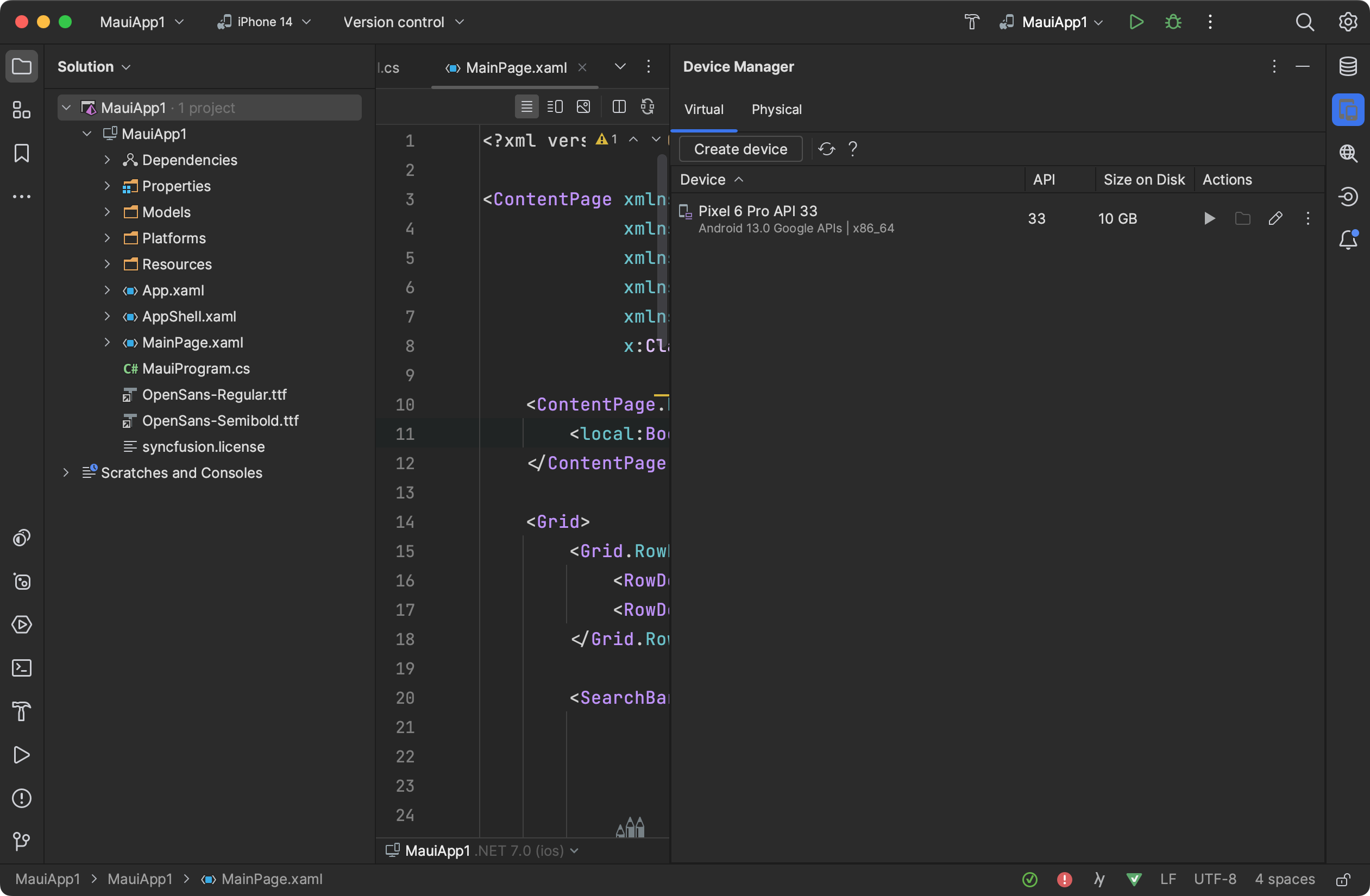JetBrains Rider Device Manager showing Android Device