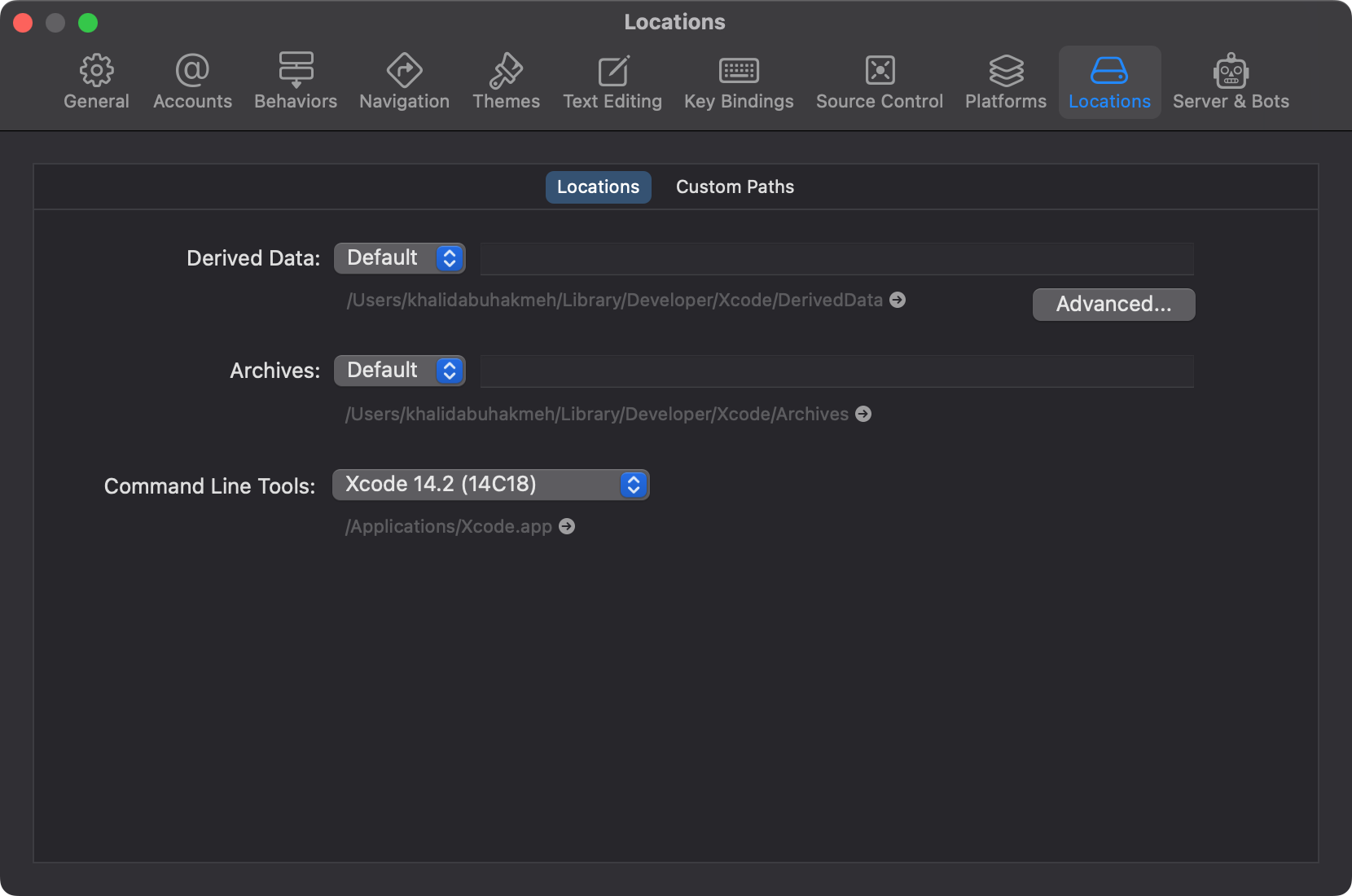 XCode Locations tab in settings