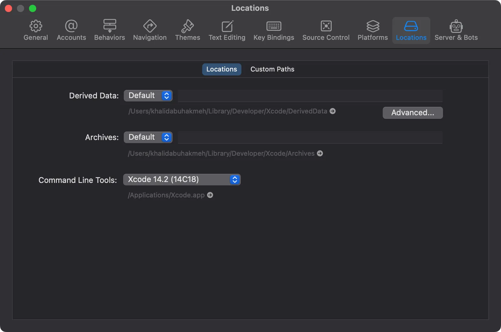 XCode Locations tab in settings