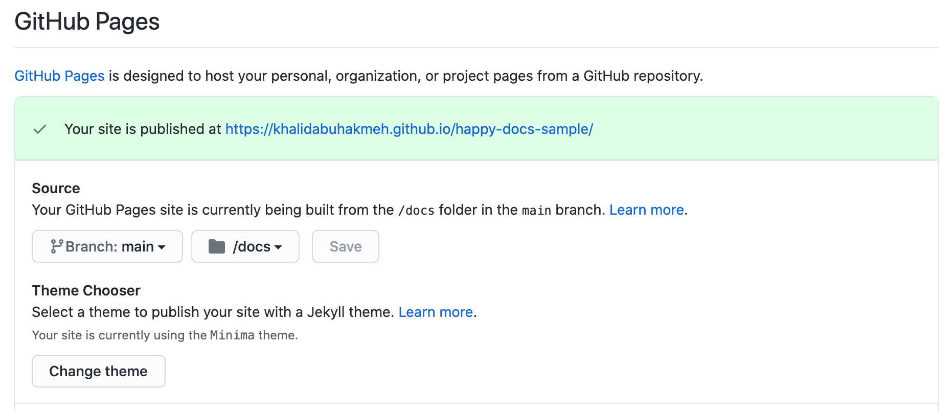 GitHub Pages Settings