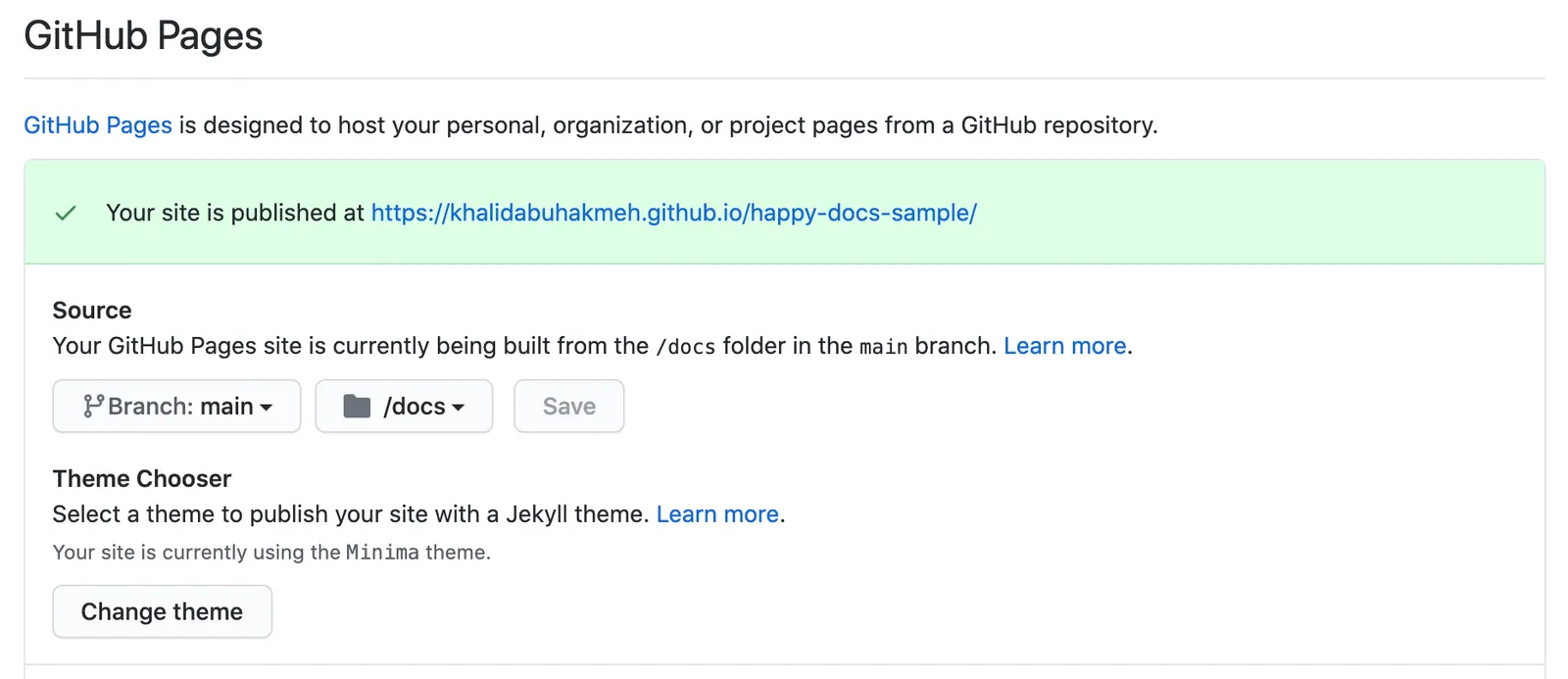 GitHub Pages Settings