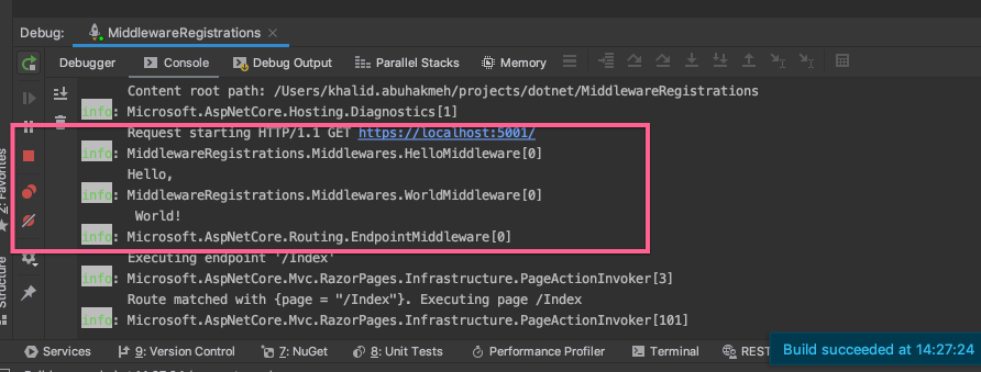 successful middleware registration and execute