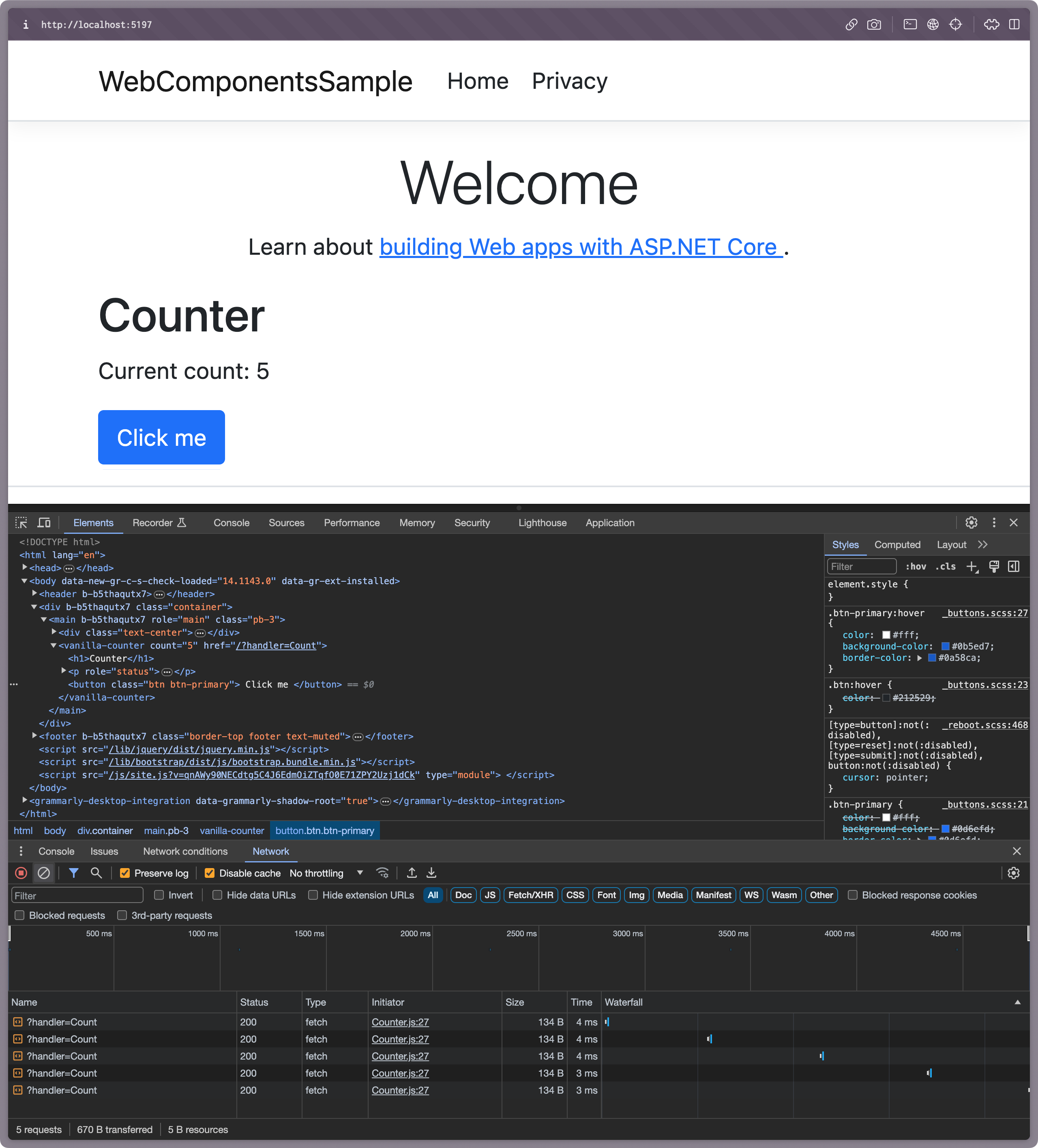 html web component
working in aspnet core application