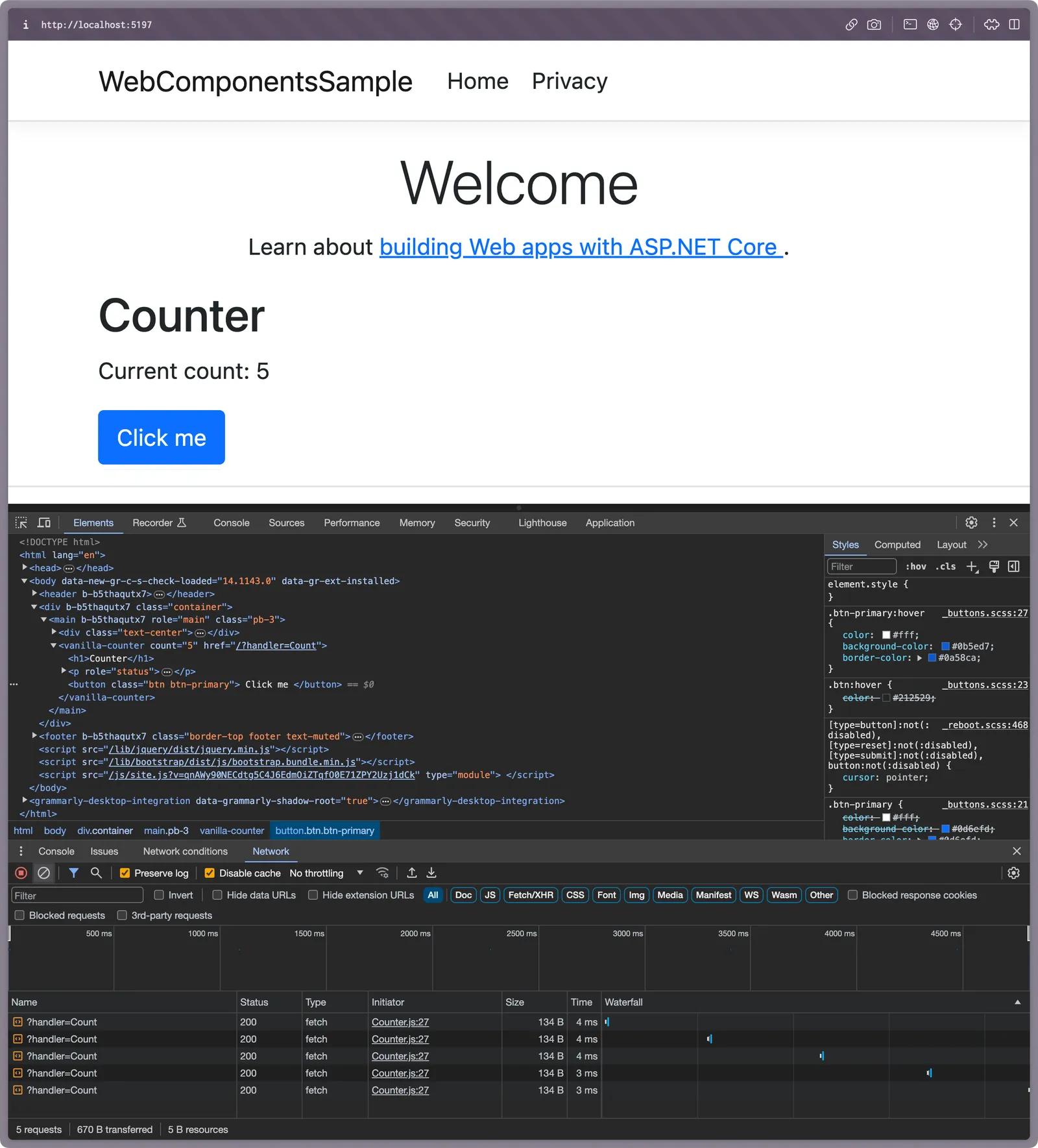 html web component
working in aspnet core application