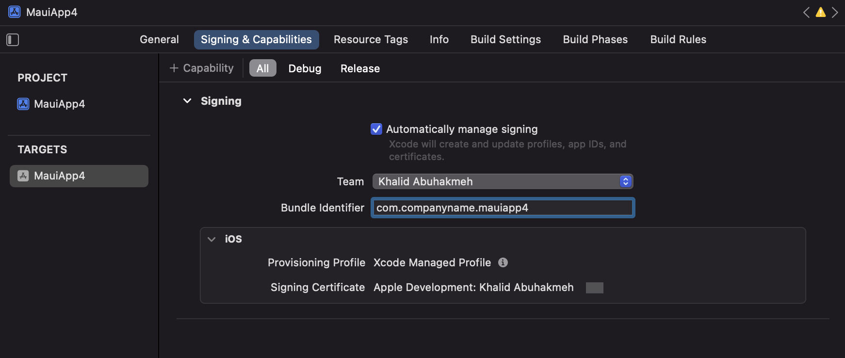 Xcode showing provisioning
profile
