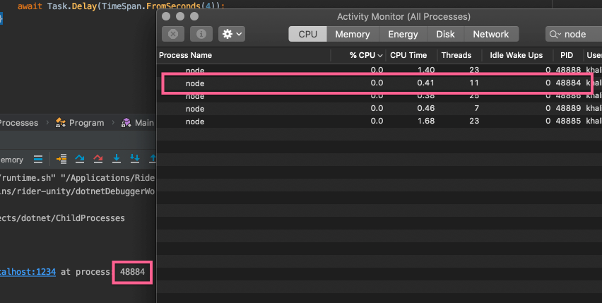 running the process with activity monitor
