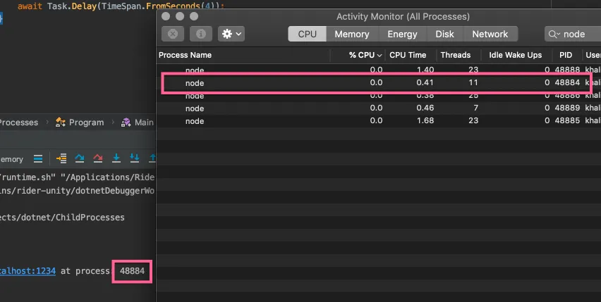running the process with activity monitor