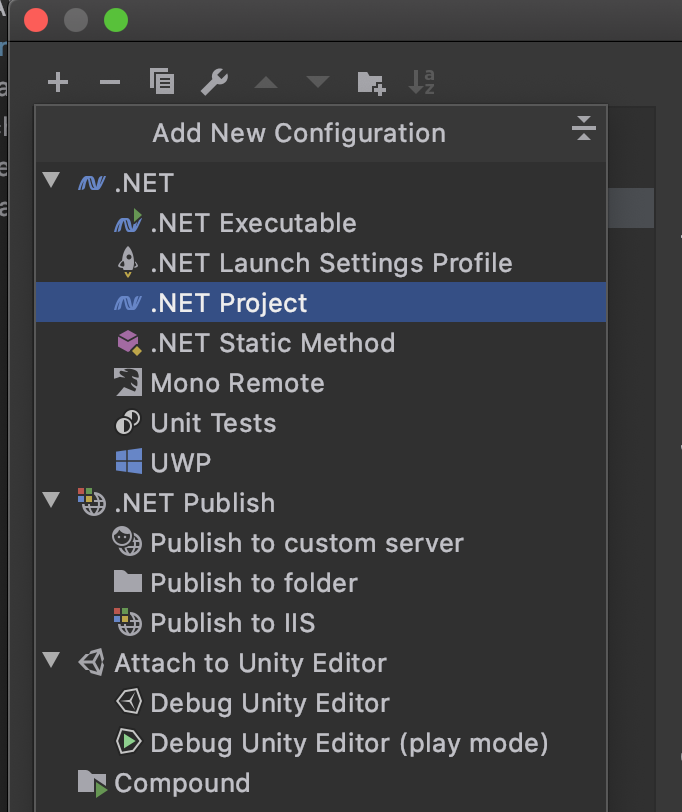 jetbrains rider add .net project build