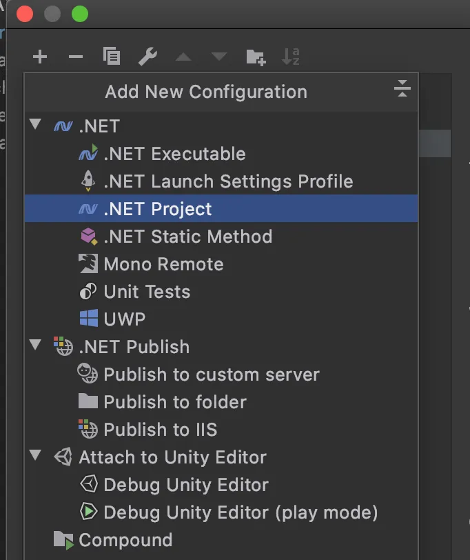jetbrains rider add .net project build