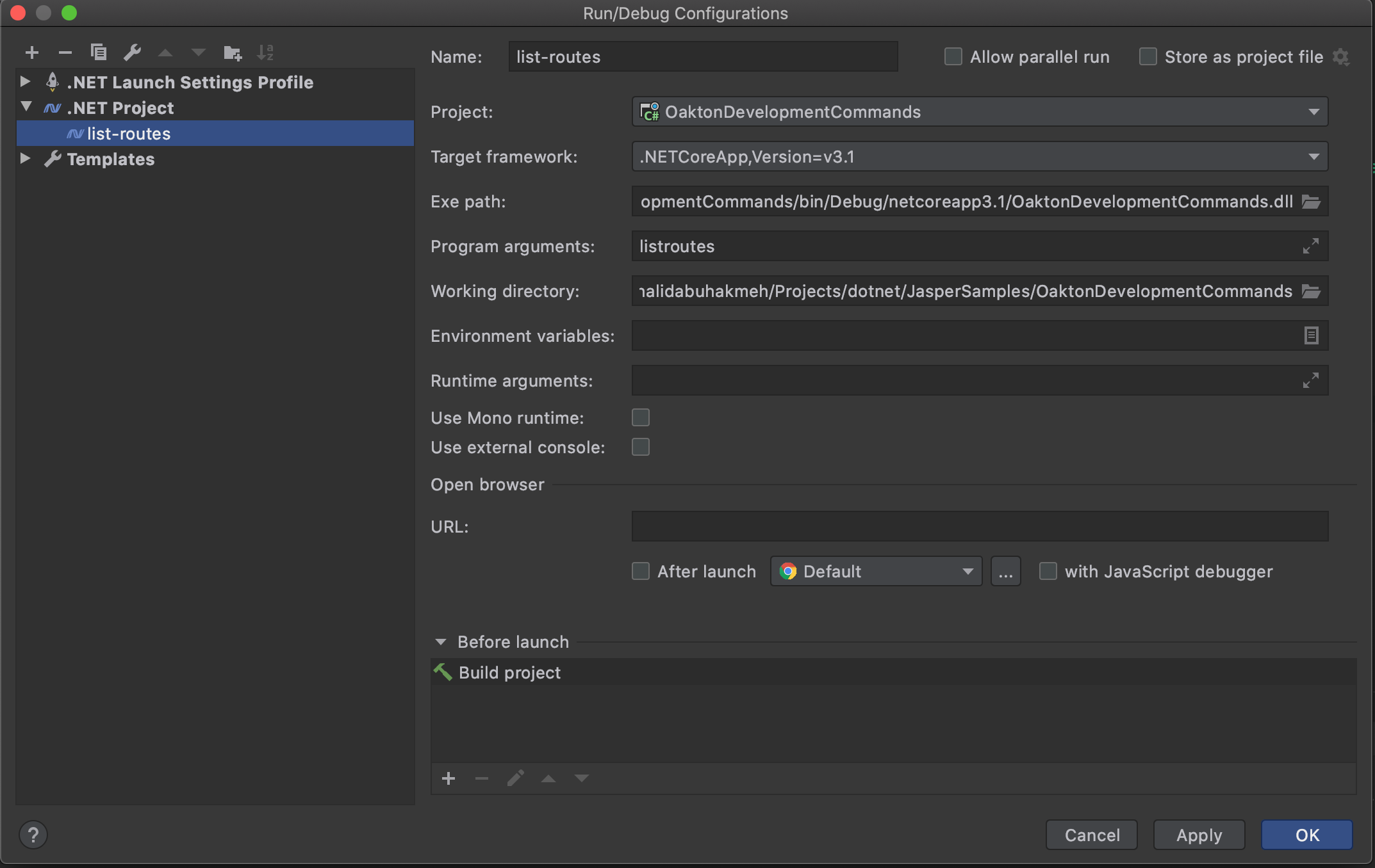 jetbrains rider program arguments