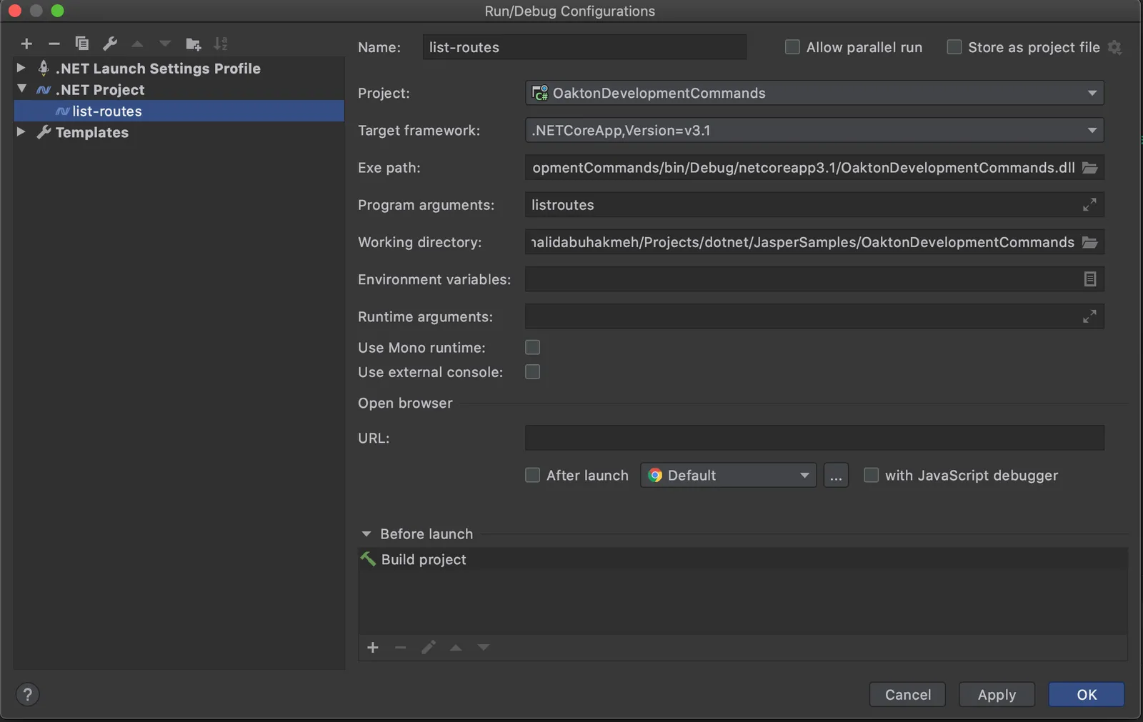 jetbrains rider program arguments