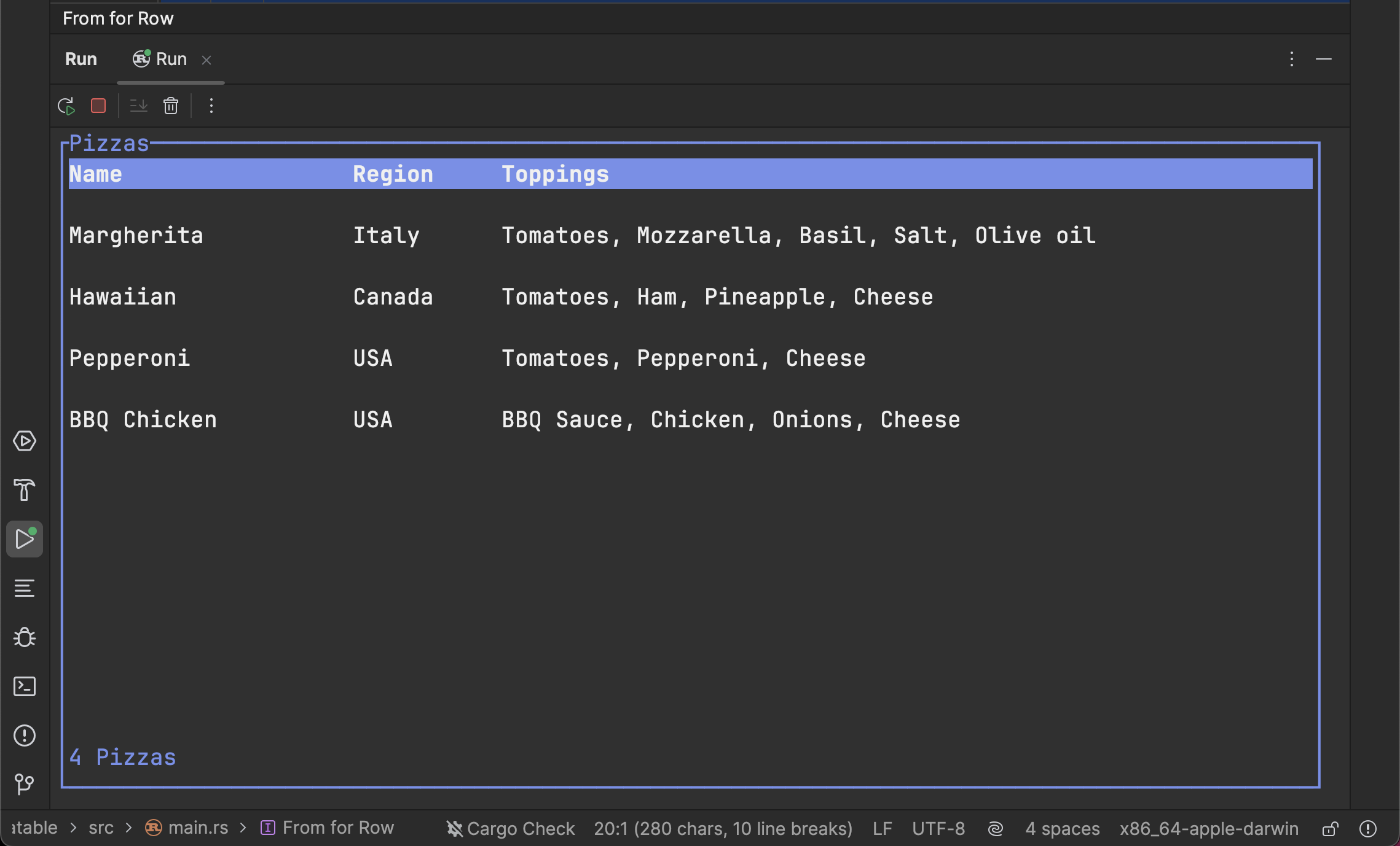 Terminal output from rust
application in RustRover