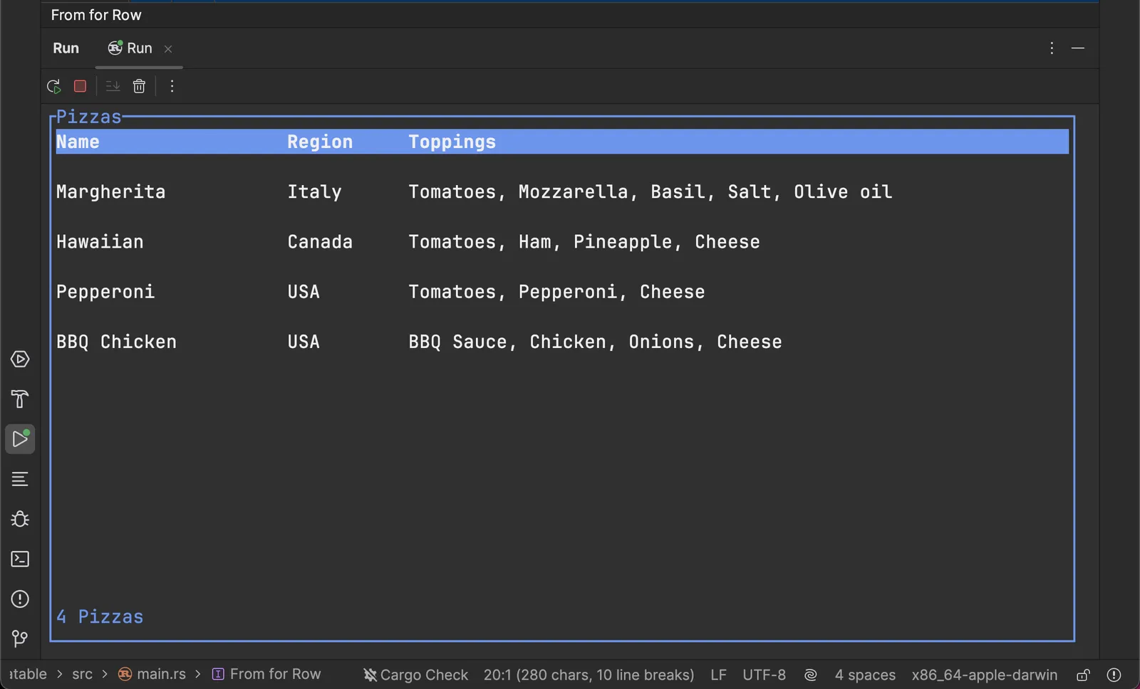 Terminal output from rust
application in RustRover