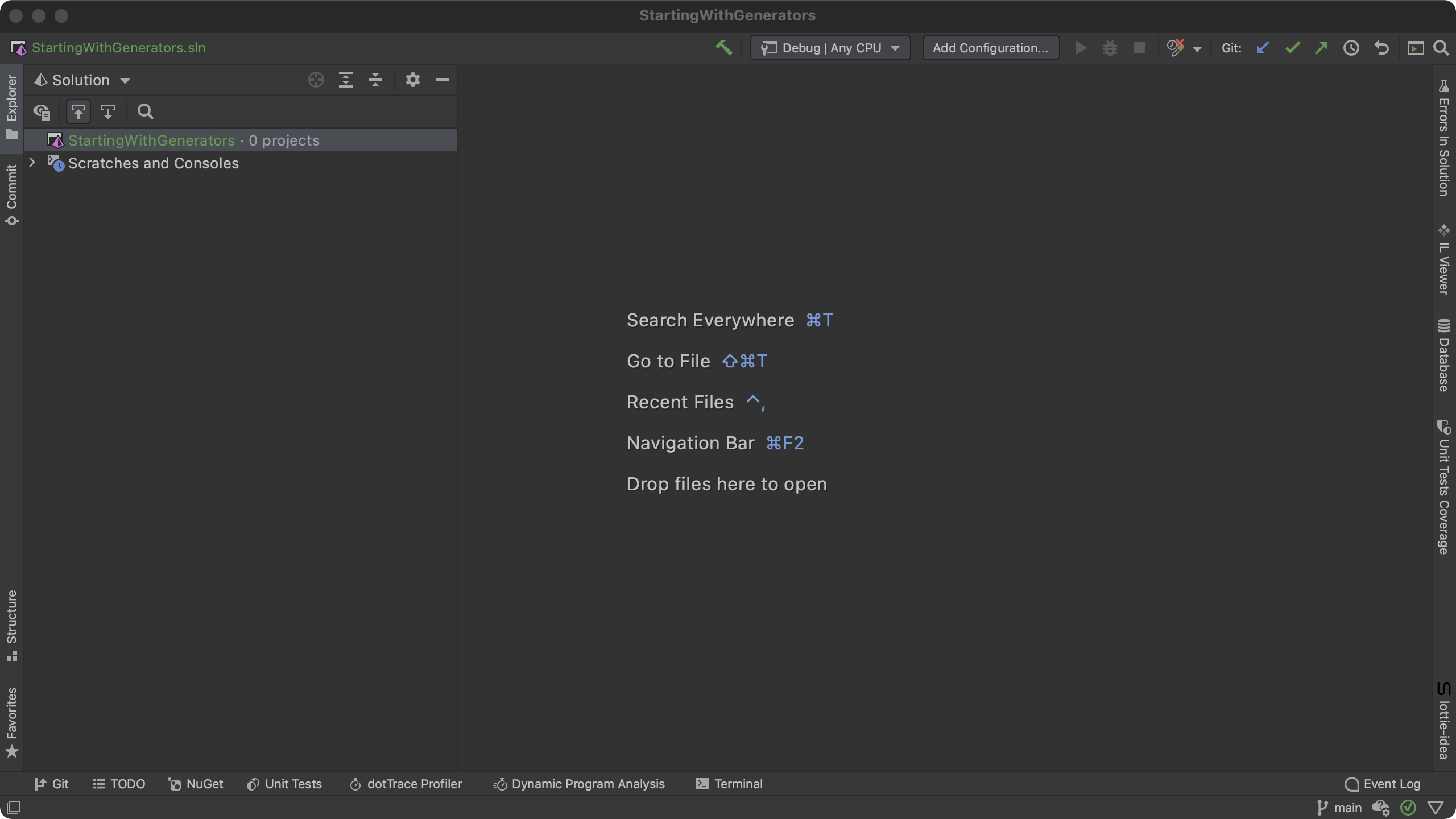 empty solution in JetBrains Rider